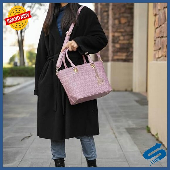 Vegan Leather Tote Bag with Crossbody Strap, 14.5" W - Picture 5 of 8